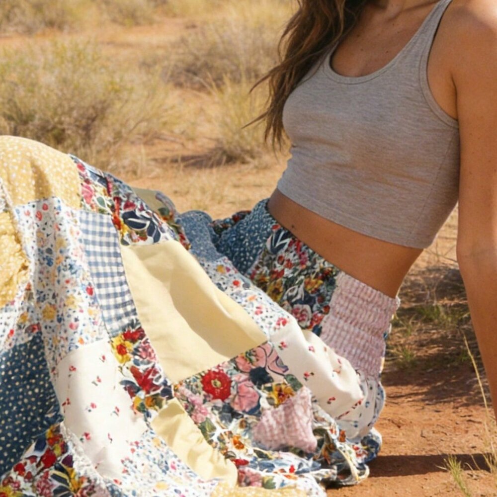 Multicolor Boho Women's Bohemian Skirt Set with Elegant Blouse - Picture 6 of 7